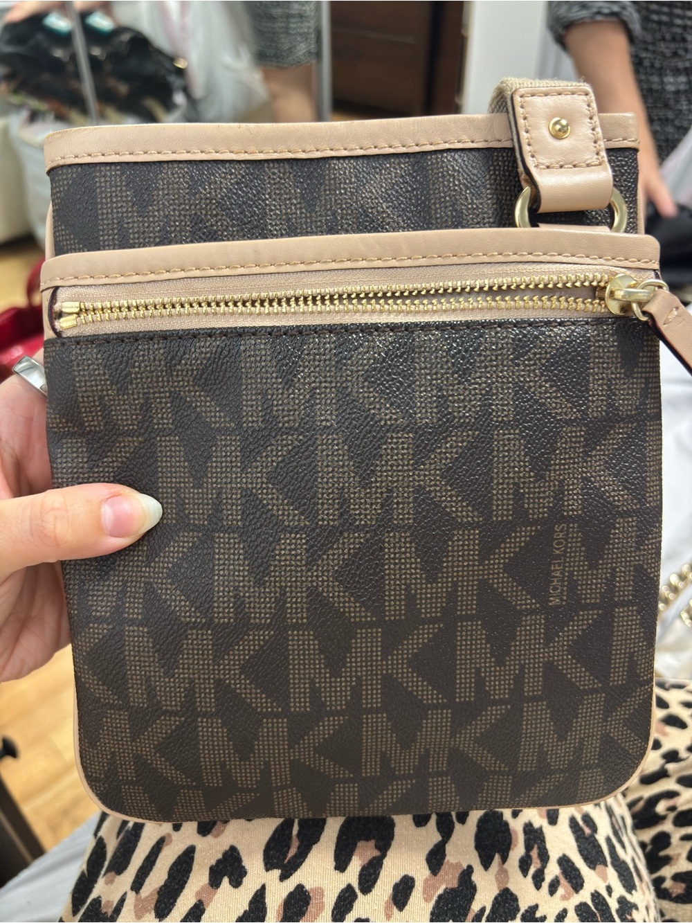 Michael Kors Brown Logo Messenger Bag with Tan Trim